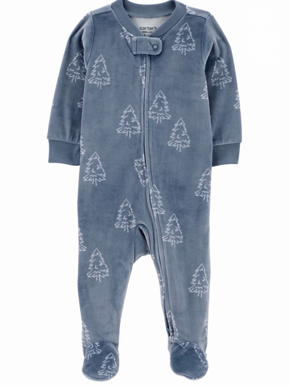 Carter's Blue-Gray Footed One-Piece Pajama with White Tree Print